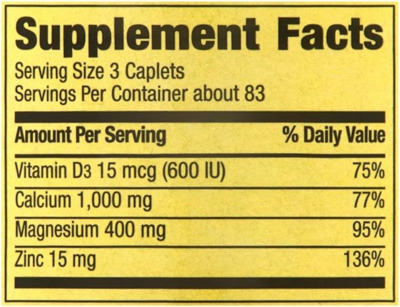 Spring Valley - Calcium Magnesium and Zinc, Plus Vitamin D3, 250 Coated Caplets - Image 4